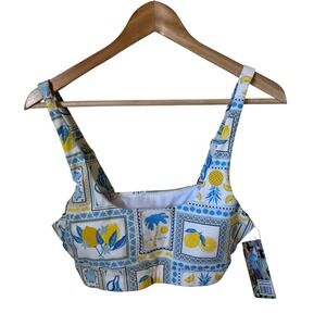 SwimZip Lemon Tile Print UV Protection Swim‎ Top Size L New with Tags